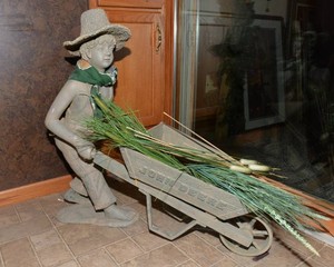 John Deere Boy with Wheelbarrow - Large Resin Figurine