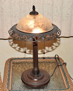 Vintage Table Lamp with Glass Shade