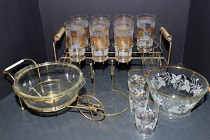 Vintage Glass & Gold Servingware - Mid-Century Modern