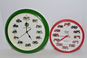 John Deere & International Tractor Wall Clocks - Set of 2