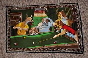 Dogs Playing Pool Tapestry Wall Hanging  55 Wide