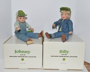 Danbury Mint John Deere Billy & Johnny Porcelain Dolls  Original Boxes