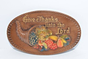 Vintage Chalkware Thanksgiving Wall Hanging