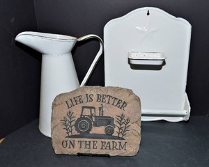 Life is Better on the Farm Plaque & Farmhouse Enamelware Decor