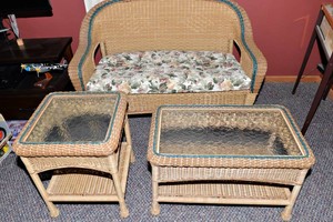 Wicker-Style Loveseat, Coffee Table & Side Table