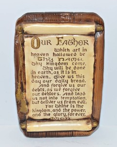 Vintage Our Father Prayer Chalkware Wall Hanging
