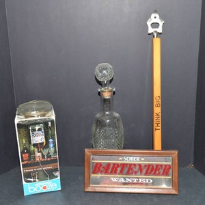 Novelty Bar Decor  Hospital Booze Decanter, Sober Bartender Wanted Mirror & More