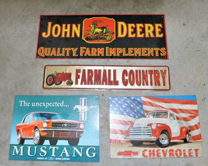 Assorted Metal Signs  Mustang, Chevrolet, John Deere & Farmall