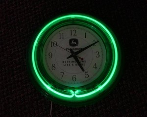 John Deere Neon-Style Lighted Clock  14 Diameter