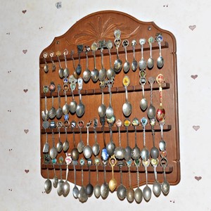 Souvenir Spoon Collection with Wooden Display Holder