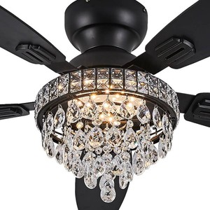 $117 Crystal Ceiling Fan Fandelier with Light-Low Profile Ceiling Fan(50 Black)