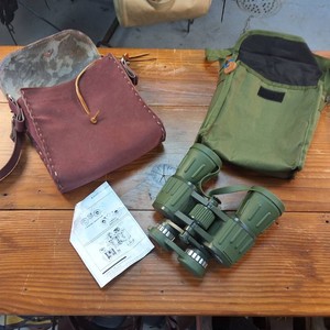Military Style Binoculars with inner case and handmade leather bag