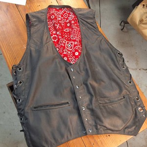 Hand Made button down Leather Vest with beautiful red lining
