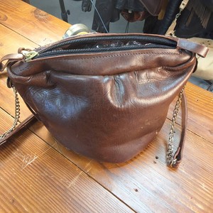 Round Bottomed Leather Purse with leather and chain strap