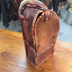 Vintage style Leather Crafted Bottle Carrying case with Antler Handle