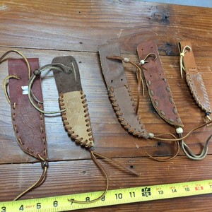 Large lot of (5) Leather Knife Sheaths various colors and sizes