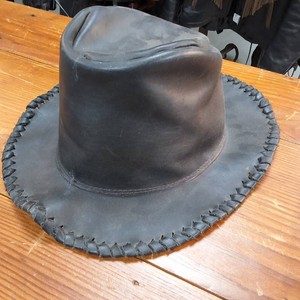 Old TIme Hand Made Black Leather Western Style Hat