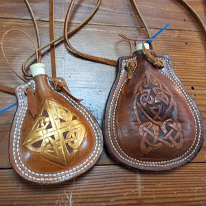 Lot of (2) Leather Canteens with Celtic Embossing