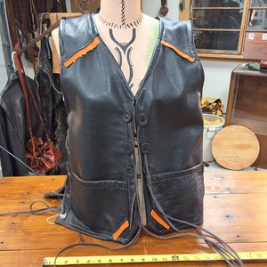 God Bless the USA  Hand Made Black Leather Vest with USA Flag Lining - be proud to be American