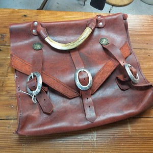Well made Western Style Leather Bag with silver and gold accents with awesome antler handle