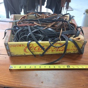 Vintage Coca Cola Wooden Crate chock full of leather cordage
