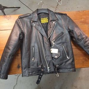 Protech Leather Apparel  Leather Biker Jacket size 16 - genuine heavy duty leather Made in USA