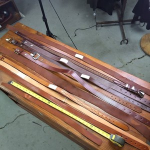 Large lot of multiple leather belts  about eight of them