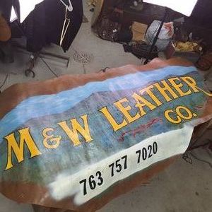 Vintage Leather Hand Painted Sign on very thick High Quality Tanned Leather