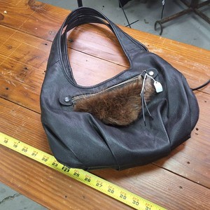 Womens hand bag with Beaver Fur Applique