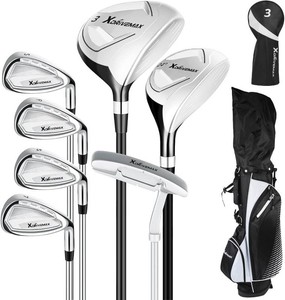 $180 XDriveMax 8-Piece Right & Left Hand Complete Golf Club Set for Men & Women: Wood, Hybrid, Irons, Putter & Bag - Beginner Friendly, High Distance & Accuracy