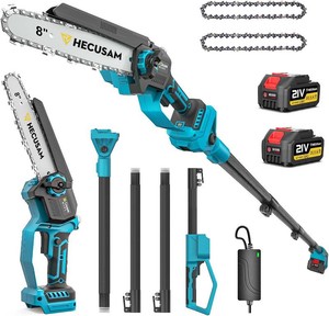 2-in-1 Cordless 8 Inch Pole Saw for Tree Trimming, 4.2M Extended Reach Electric Pole Saw with 180  Adjustable Head, Brushless Motor, 2 4.0Ah High-Capacity Batteries & Extra Chain