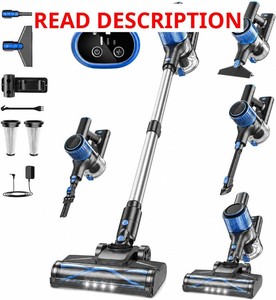 VOKENE Cordless Vacuum Cleaner, 8 in 1 Powerful Suction Lightweight Vacuum Cleaner for Home, LED Display, 3 Suction Modes, 45Mins Detachable Battery Vacuum for Hard Floor Carpet Pet Hair (Blue)