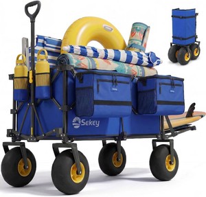 $165 Sekey Heavy Duty Beach Wagon with 9" Big Sand-Proof Wheels, 300L Oversized Foldable Beach Cart with Cooler| Adjustable Handle & Balloon Tires for Sand, Camping,Vacation