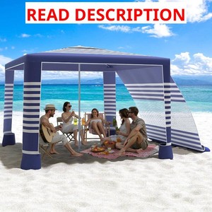 MoKo Beach Cabana, 8 8 Large Beach Canopy with Side Wall, UPF 50 Protection Easy Setup Beach Tent Sun Shelter, Adjustable Height Wind Resistant Cabana Beach Tent for Whole Family, Navy Stripes