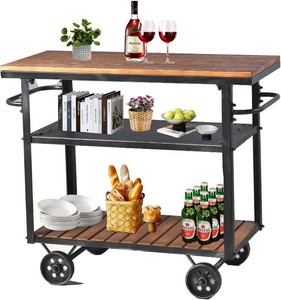 $145 Industrial 3 Tier Rolling Utility Storage Cart Wine Beverage, Metal Wine Rack with Wheels Kitchen Bar Dining Room Tea Wine, Storage Cart with Wood, Silver