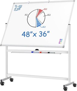 $150 Maxtek Rolling White Board on Wheels 48x36 in, Double-Sided Magnetic Stand