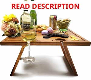 SASIDO Portable Wine Picnic Table, Acacia Wood, Larger Tray Foldable, Charcuterie Board, Wine Gift, Decor for Romantic Camping, Engagement Party, Concerts, Glamping, Winter Adventure