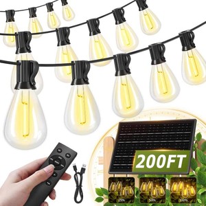200FT Solar String Lights Outdoor Waterproof 722 LED Bulbs, Solar Powered with Remote & USB Port, 3 Light Modes Dimmable Patio Lights for Large Backyard, Garden, Party