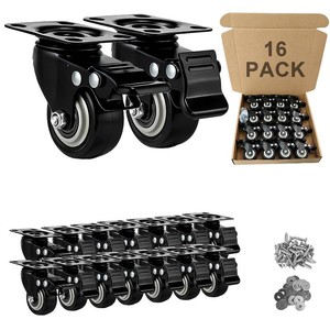 Htudcue 2 Inch Heavy Duty Caster Wheels 16 Pack, Locking PU Casters with Brake, Smooth Polyurethane Wheels for Multi-Unit Furniture & Equipment, 800lbs Per Set