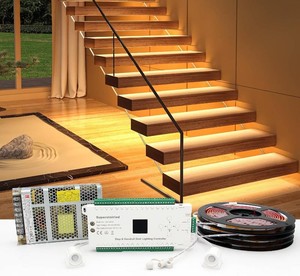 $200 Motion-Activated LED Stair Lighting Kit with Daylight Sensor SSL-5616, Supports up to 16 Steps   40 Cuttable 3000K COB Strip Lights for Indoor LED Stair Lights