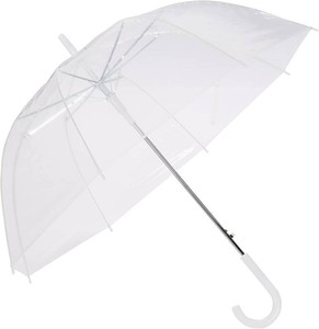 Amazon Basics Clear Umbrella for Rain, Round Bubble Umbrella for Wedding, With Wide Coverage (35 Canopy Diameter), Auto Open, Strong Fiberglass Frame, Steel Shaft, Spoke Protectors for Safety