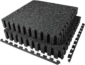 $120 AIRHOP 0.56in Thick 48 Sq Ft Exercise Equipment Mats, 12 Tiles Upgraded Rubber Top with High Density EVA Foam, Large Interlocking Puzzle Gym Flooring for Home Gym, Heavy Weight Workout, 24 x 24in