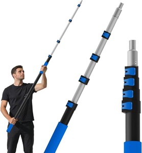 26FT Reach Telescopic Extension Pole, 5-20FT Paint Roller Extension Pole with Flip-Lock Design, Aluminum Alloy Threaded Head for Painting Cleaning Dusting & Window Washing Tools