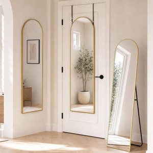 15"x 50" Over The Door Mirror, Arched Full Length Mirror with Floor Stand