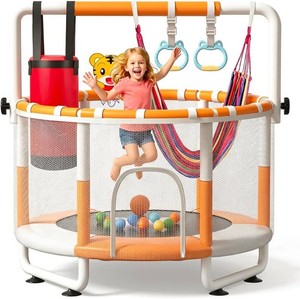 55 Mini Trampoline for Kids with Net, Indoor Toddler Trampoline Bar,440lbs Heavy Duty Steel Mini Play Gym, Safe Indoor Outdoor Toys with Swing, Birthday Gifts for Toddlers Boys Girls Ages 1-8