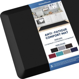 KitchenClouds Kitchen Mat Cushioned Anti Fatigue Kitchen Rug 0.8inch Water Resistant Non Slip Kitchen Rugs and Mats Standing Desk Mat Comfort Floor Mats for Kitchen Sink Office (17.3x60,Black)