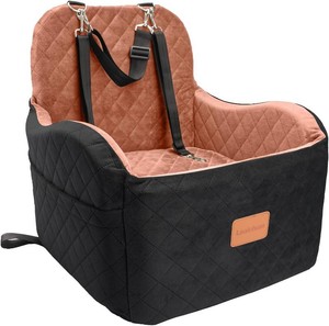 Lealchum Dog Booster Car Seat for SM Dogs Up to 35lbs,Soft 6in Elevated Cushion,Fits in FrontBack Seat,Fully Detachable and Washable,2 Storage Pockets & 3 Straps,Easy to Install (BlackBrown,Medium)