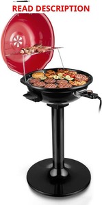 Electric Grill, Techwood IndoorOutdoor Electric BBQ Grill, 1600W Portable Removable Stand Grill with Adjustable Heat & Drip Tray, Double Layer Design for Party, Patio & Backyard (Red)