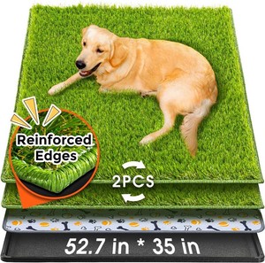 $150 Hompet Dog Grass Pad with Tray Large, 52.7x35, 2 Reusable Artificial Turf for Dogs Potty, Waterproof Non-Slip Washable Pee Pads, Quickly Absorbency Portable Dog Litter Box for IndoorOutdoor Use