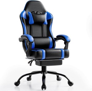 Ergonomic Gaming Chair with Footrest, PU Leather Video Game Chairs for Adults, 360 Swivel Adjustable Office Chair Gamer Chair, Comfortable Computer Chair for Heavy People (greyblack)